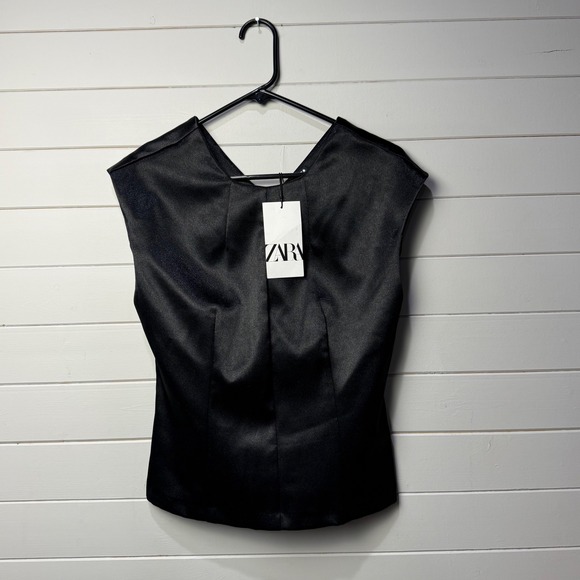 Zara Tops - Zara Black Shimmer Satin V-Neck Sleeveless Top Blouse 5070/465/800 Medium NWT